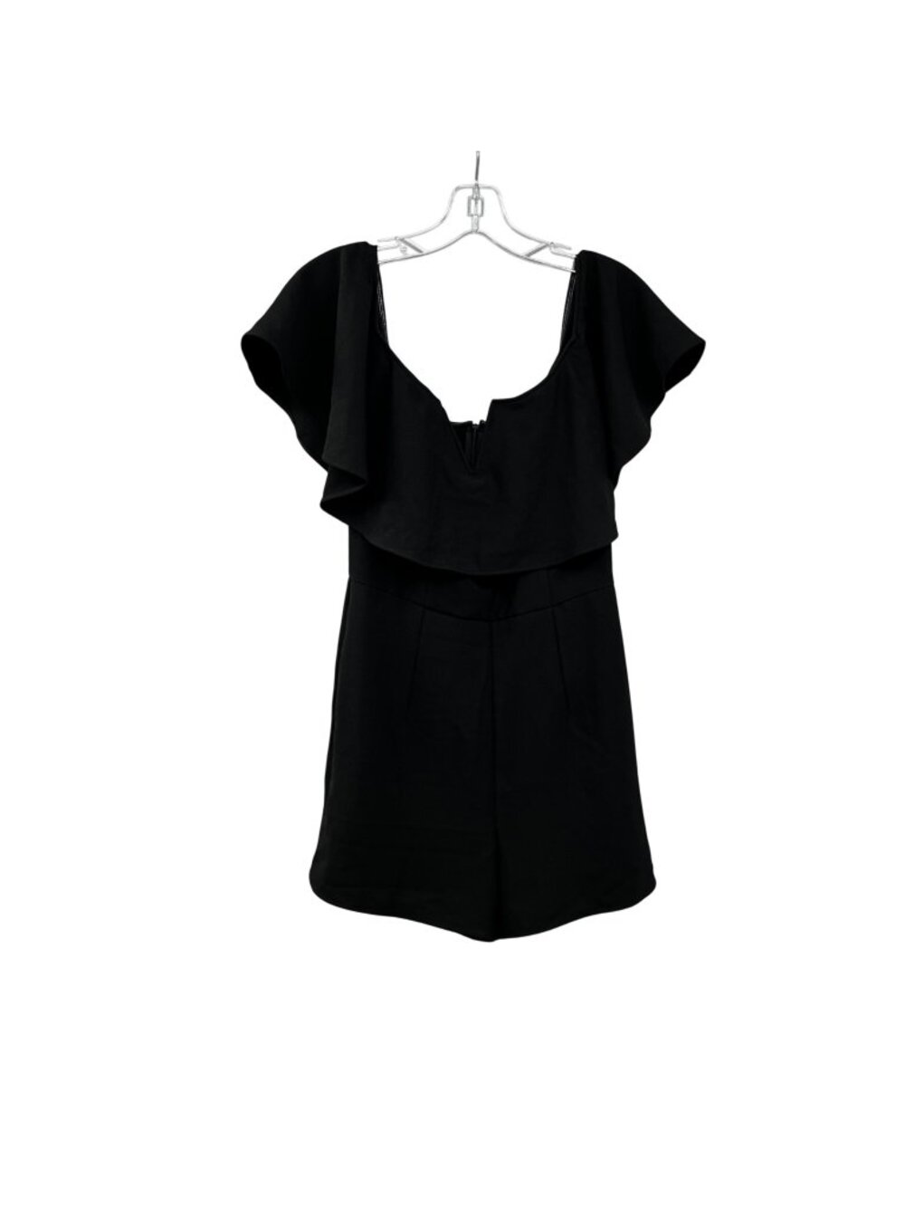 LEITH Off Shoulder Romper Short Sleeve Black Size Small Pockets